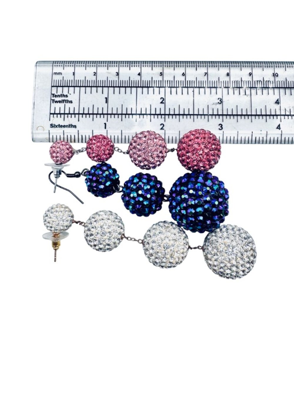 Sparkle Balls Dangle Earrings Disco Bon-Bon Drop Goth Glam Peacock Pink Lot of 3 - Picture 11 of 11